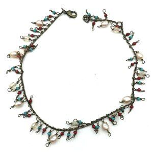 Beaded Brass Tone Delicate Bracelet/Anklet Acrylic Beads Fresh Water Pearl